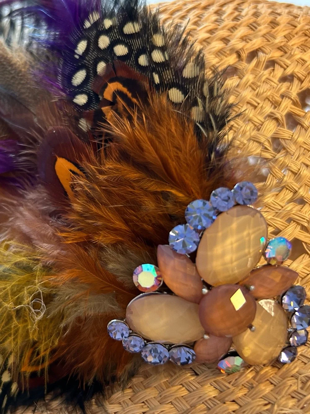 The Isabelle -Handmade Hat Feather pin with vintage brooch - Purple, Brown